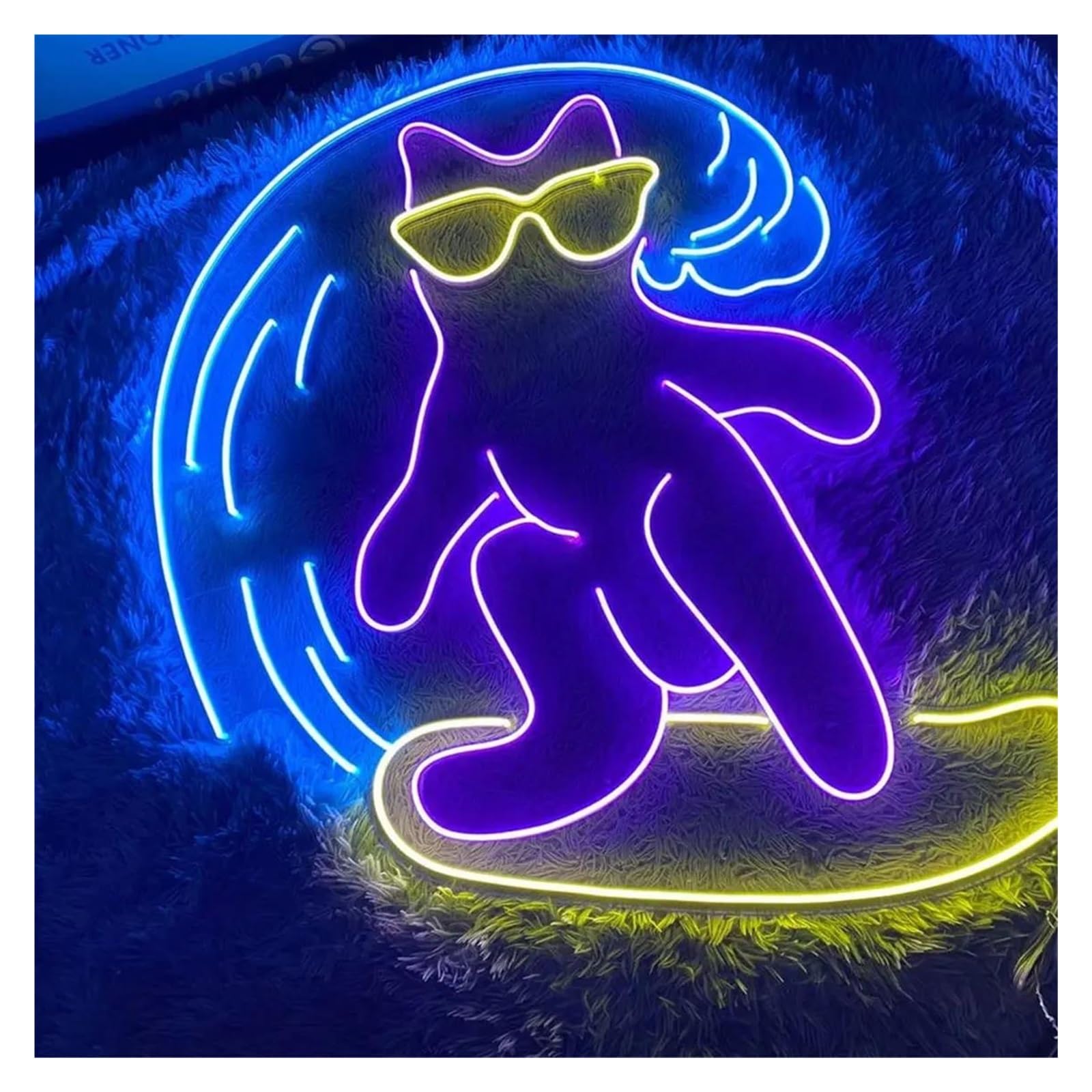 Decoración Lámparas Letrero De Neón Con Forma De Gato Surfista Luz Con Forma De Animal Para Amantes Del Surf Océano Habitación De Niños Dormitorio De Bebé 40cmx38cm(Segundo)