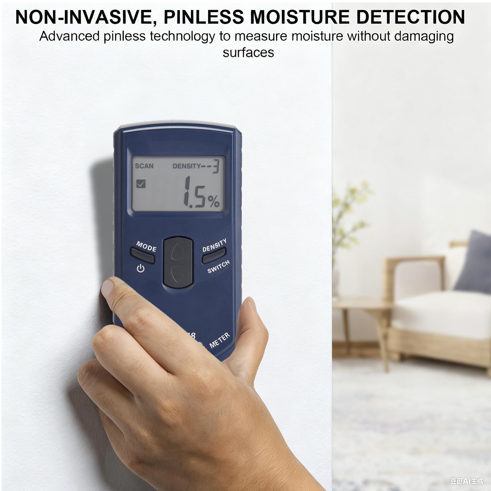 testeur humidité bois numérique, testeur humidité mur, portable humidimètre, plage de mesure 4% ~ 80% HR, résolution 0,5%, pour maçonnerie, bois, béton, chape et plâtre