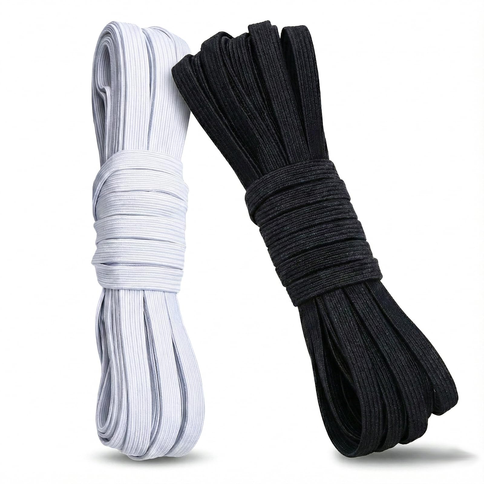 ZhuPu Sewing Elastic 20m Set, 6mm Flat Elastic Band for Waistbands & Crafts, Includes 10m Black & 10m White for Clothing, Crafts, DIY Masks and Headbands