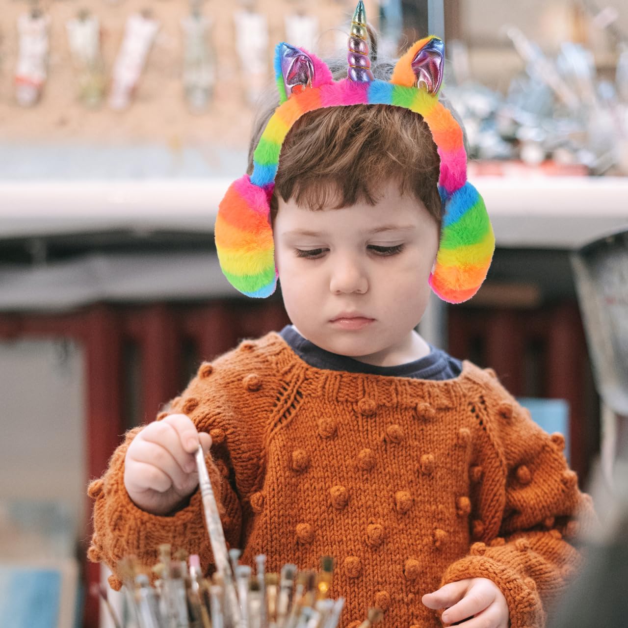 Healifty Unicorn Earmuffs Foldable Faux Fur Ear Warmers for Women Girls Winter Cold Weather Outdoor Soft Plush Ear Covers 11X6In - Image 9