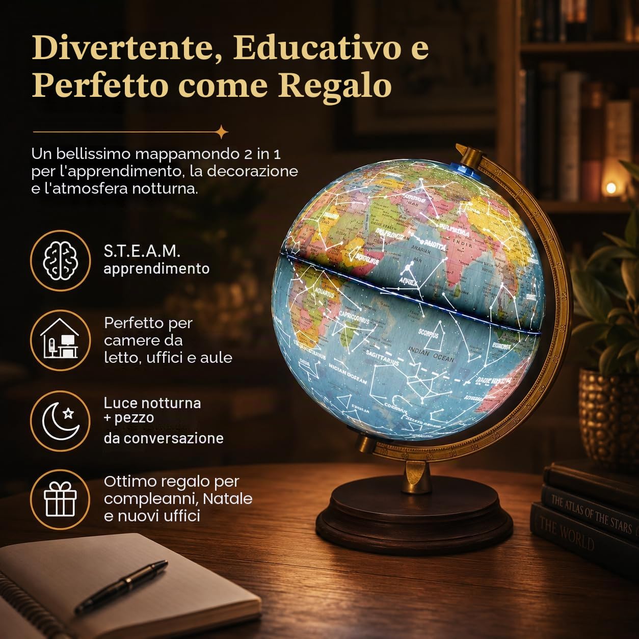 Exerz Mappamondo illuminato 20 cm mappa politica costellazione Mappamondo illuminato