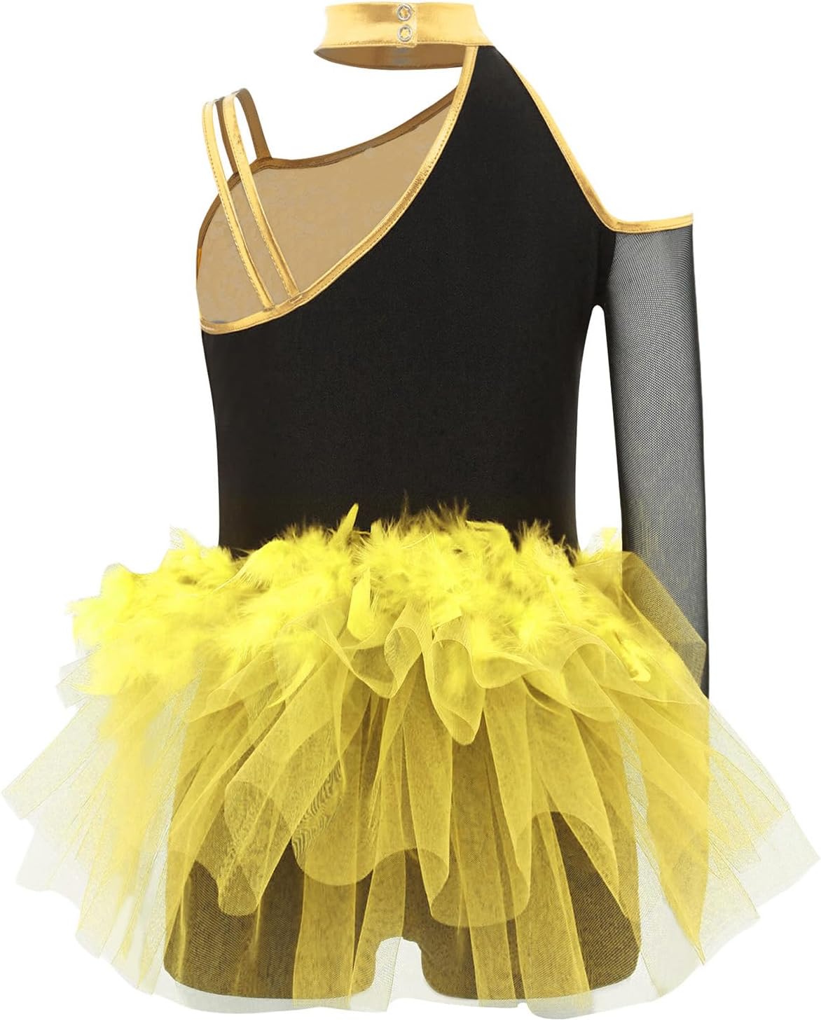 Girls Latin Jazz Dance Jumpsuit Ballet Leotard Dress Feather Tulle Skirt Modern Rumba Performance Costume