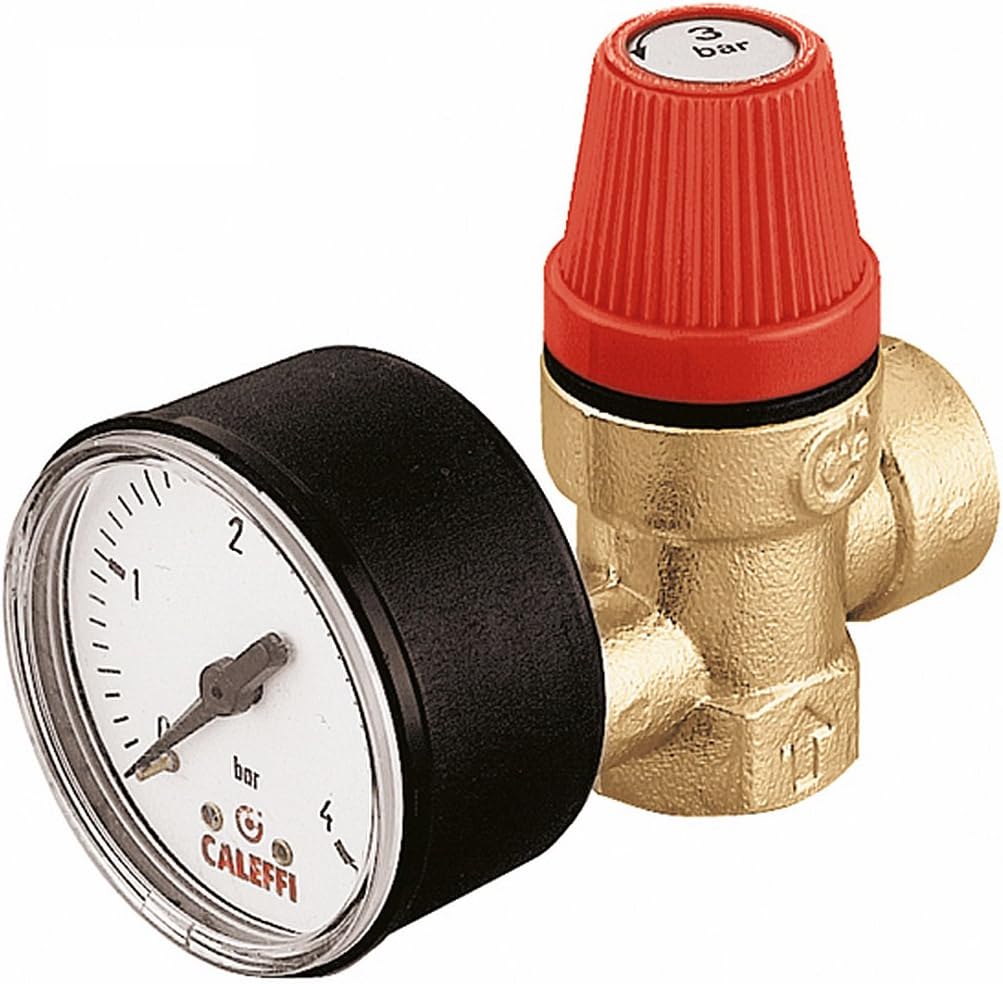 Caleffi Safety Relief Valve 1/2'' x 1/2'' Female Connections 3 Bar with Pressure Gauge 313430