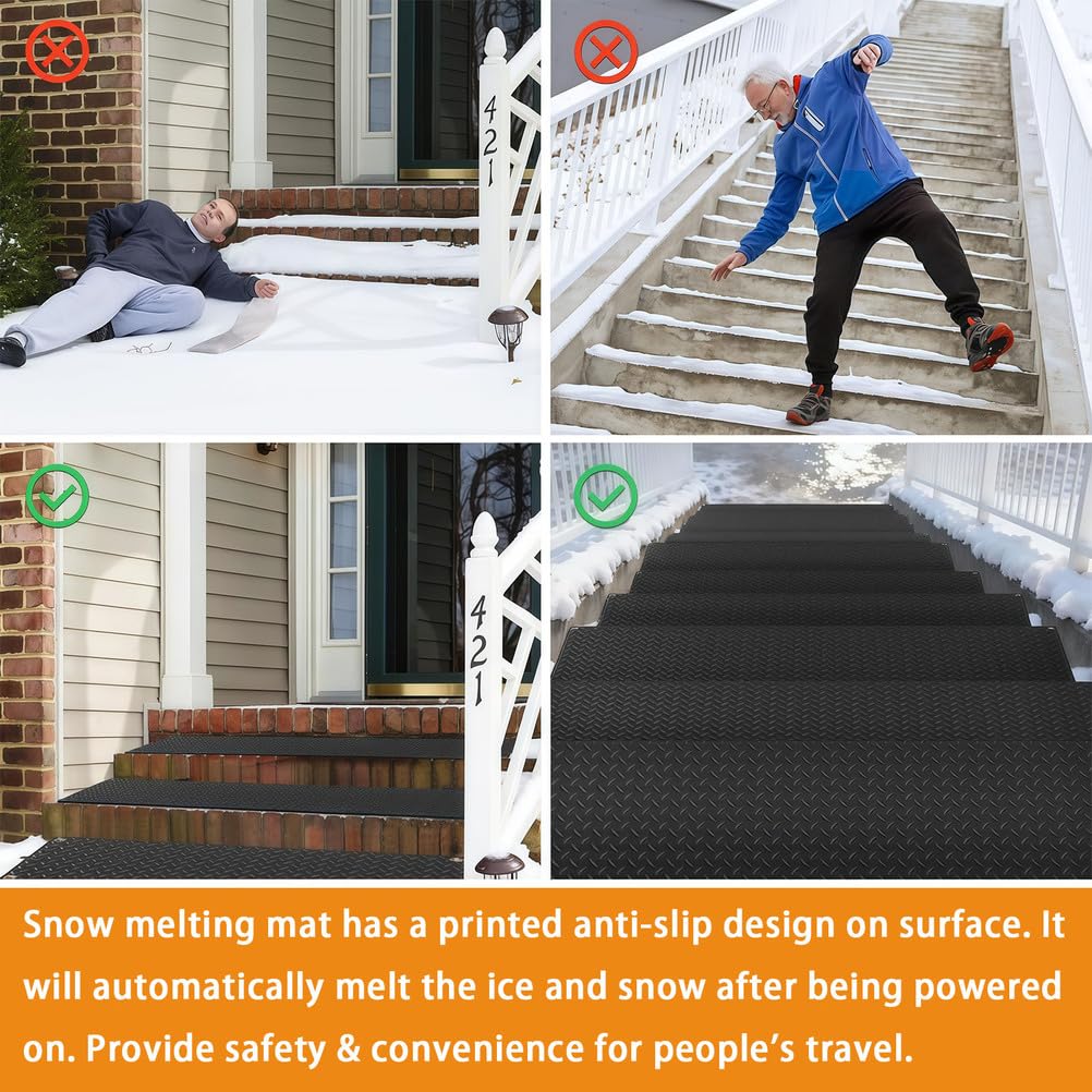 Tapis Chauffants De DéNeigement ExtéRieur, Tapis Chauffant AntidéRapant avec Cordon d'alimentation, Fait Fondre La Neige Et La Glace Jusqu'à 7,6 Cm/H