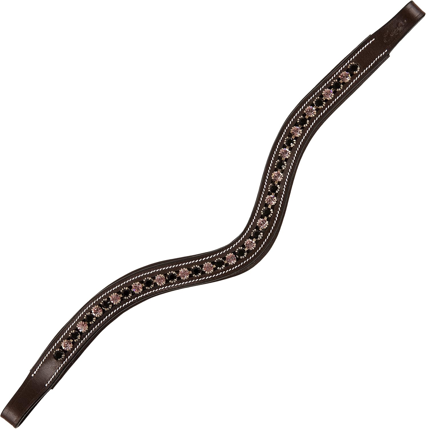 Exion Horse Browband for English Bridle | Curved Shape Padded Equestrian Browband for Show & Dressage | Jet, Light Amethyst Crystal Browband for Horses