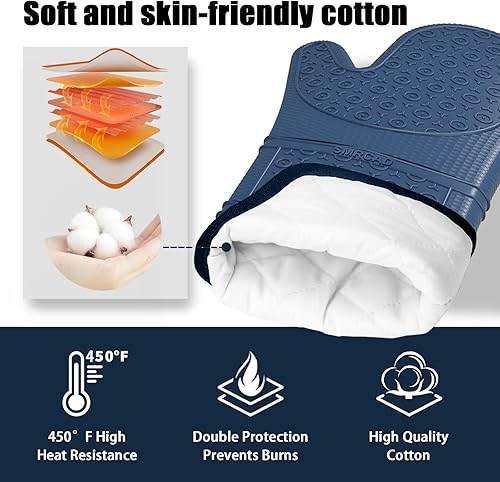 Vista 19 de Guantes de horno con almohadillas calientes resistentes al calor y cinco espátulas de silicona diseñadas para cocinar en la cocina, guantes