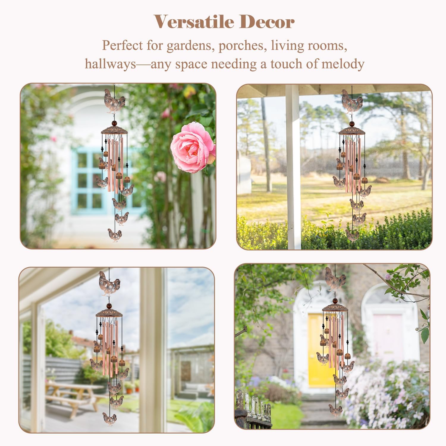 for Women Chicken Wind Chimes for Outside, 35'' Metal Chicken WindChimes Gifts for Women/Men, Decoration for Outdoor, Home, Garden, Patio, Backyard - Image 5