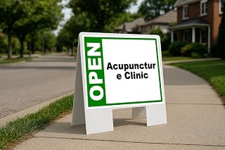 Acupuncture Clinic Open Green Folding Coroplast A-Frame with Double-Sided 23in x23in