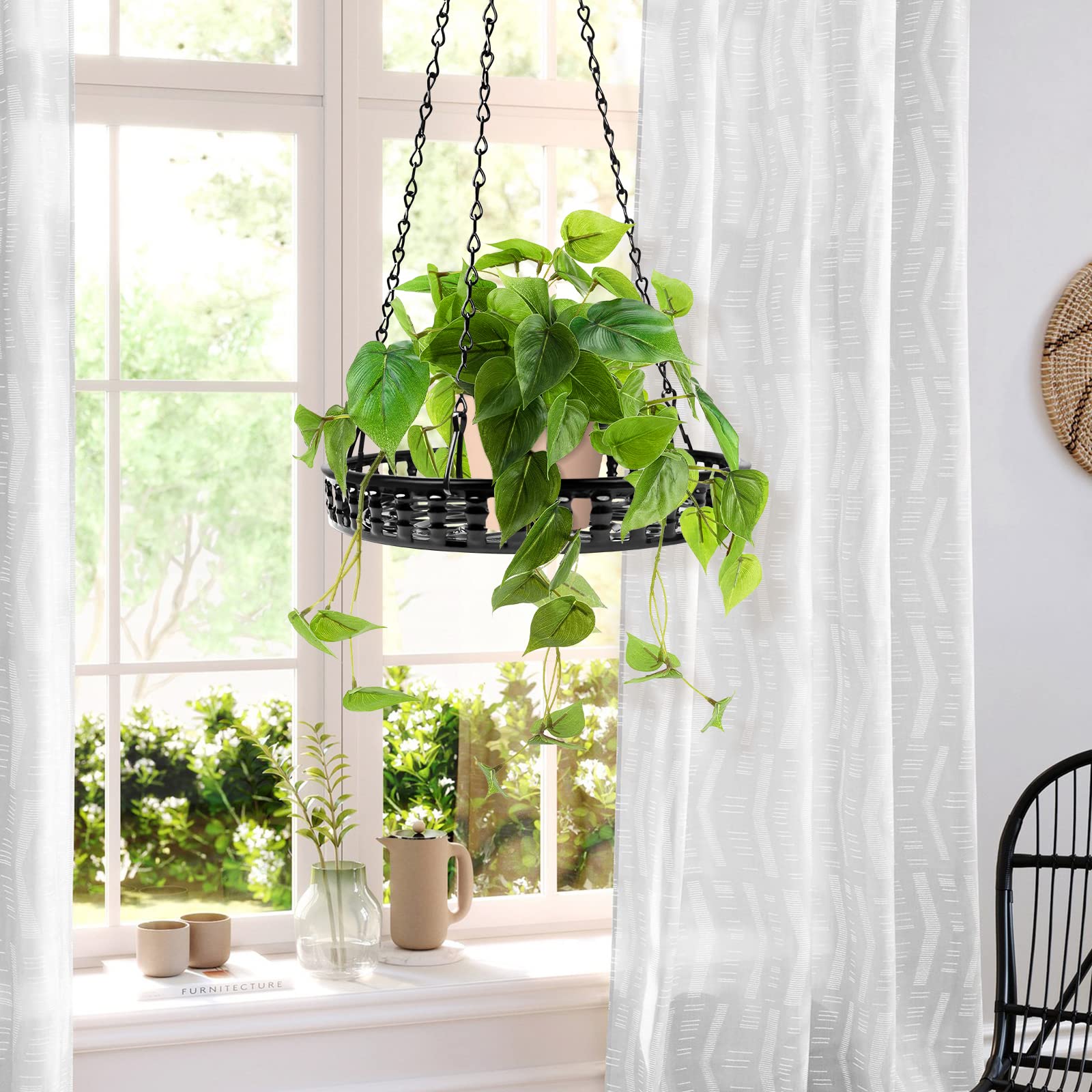 Heavy Duty Indoor Plant Hanger With Wooden Shelf - Holds 50LB, 27.6" Chain  For Large Pots Hanging Planter For Large Pots