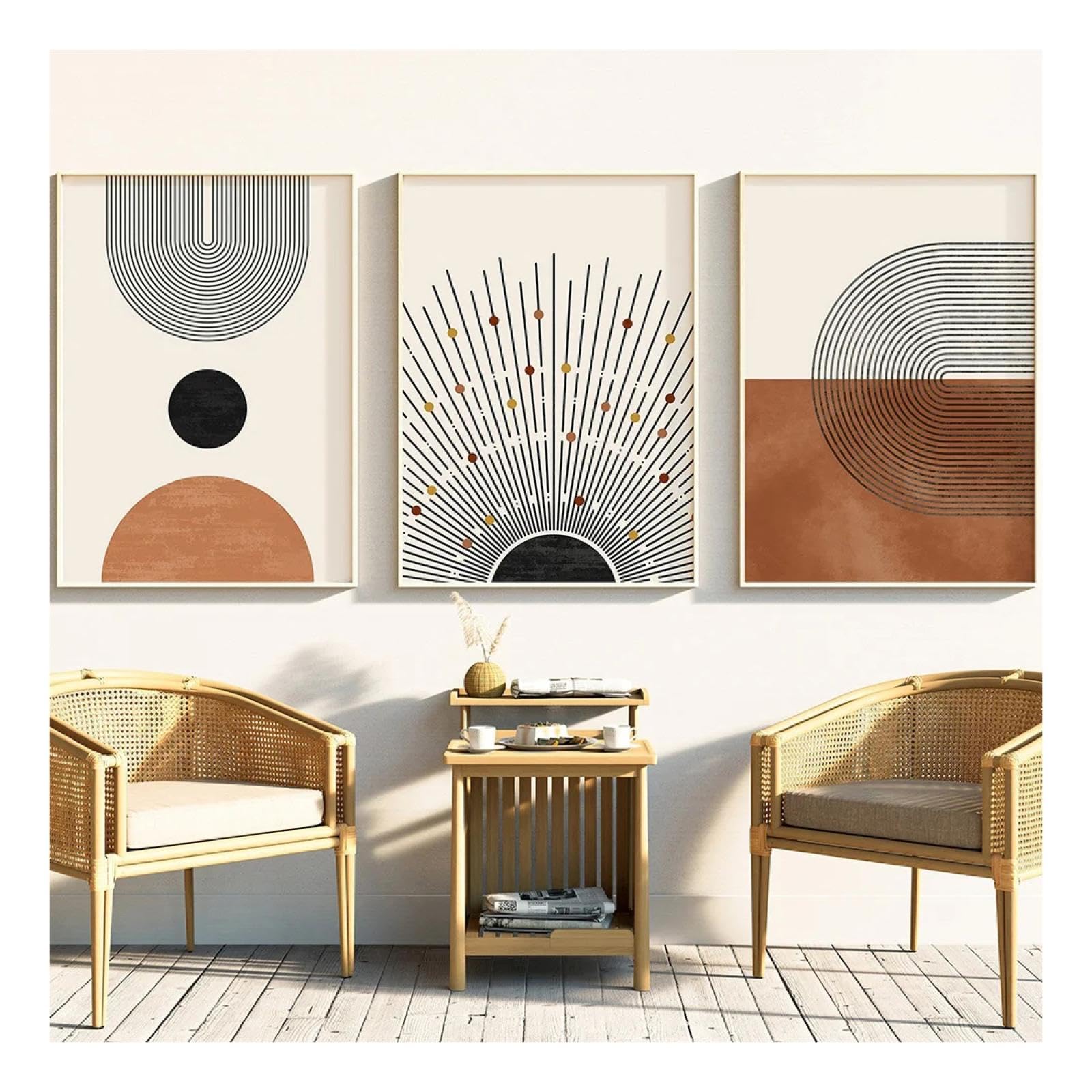 Affiche abstraite Boho triptyque 85x120 cm art mural moderne orange - 8