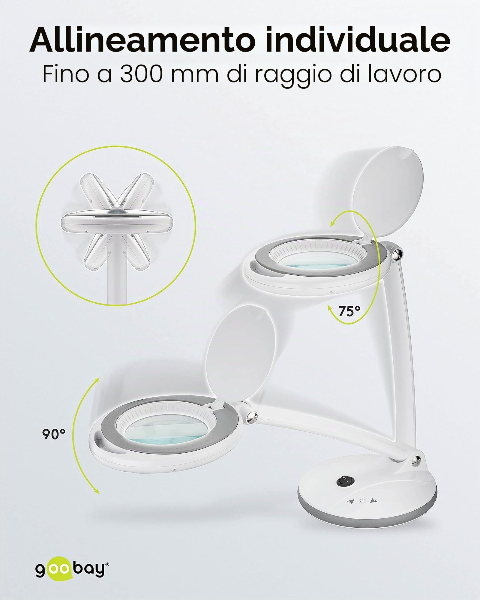goobay 60363 Lampada ingrandimento LED dimmerabile/Supporto lampada ingrandimento, lente ingrandimento luce/temperatura di colore 6500K / flusso luminoso 450lm / tensione d'esercizio 230V / bianco