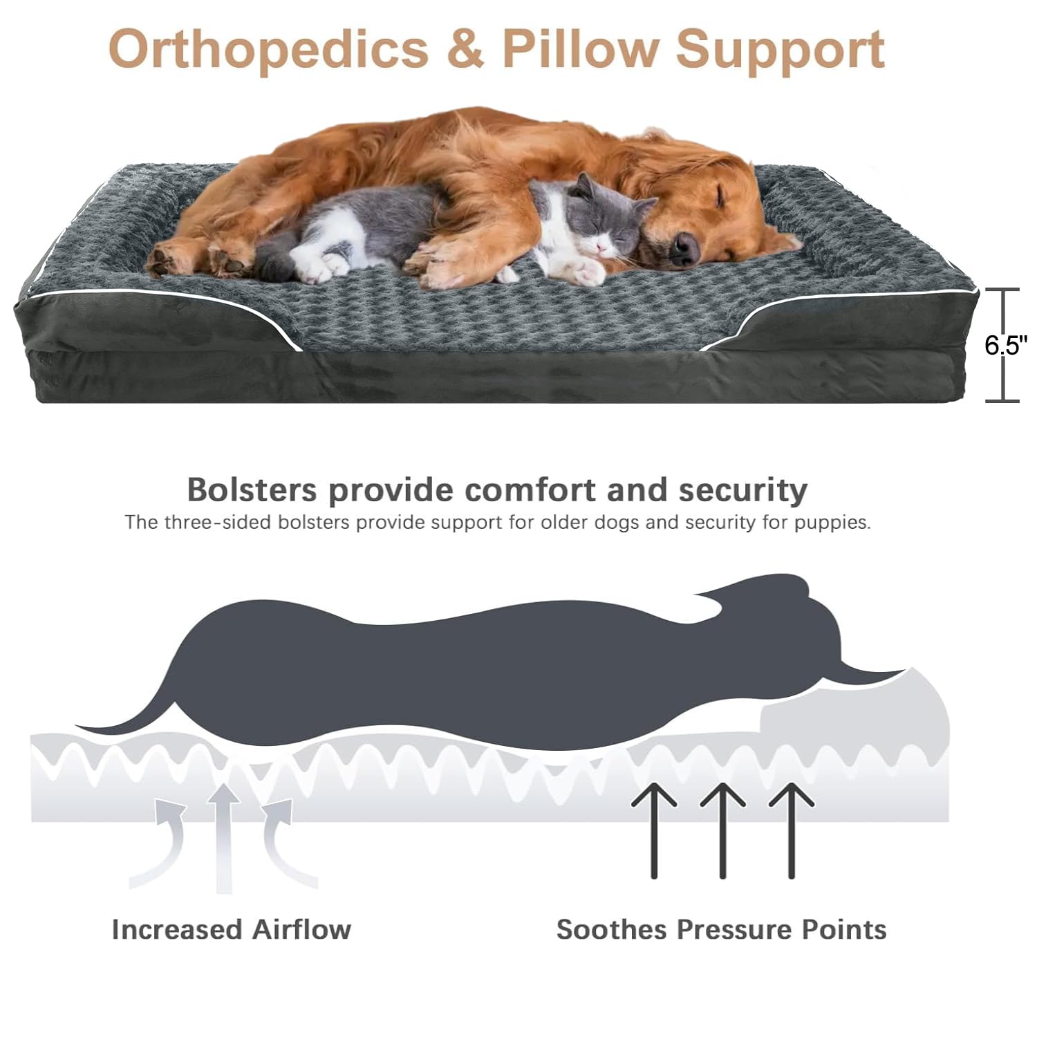 FERPOSH Cama ortopédica para perros grandes, sofá cama para perros grandes, medianos y pequeños, de apoyo, con funda extraíble y lavable