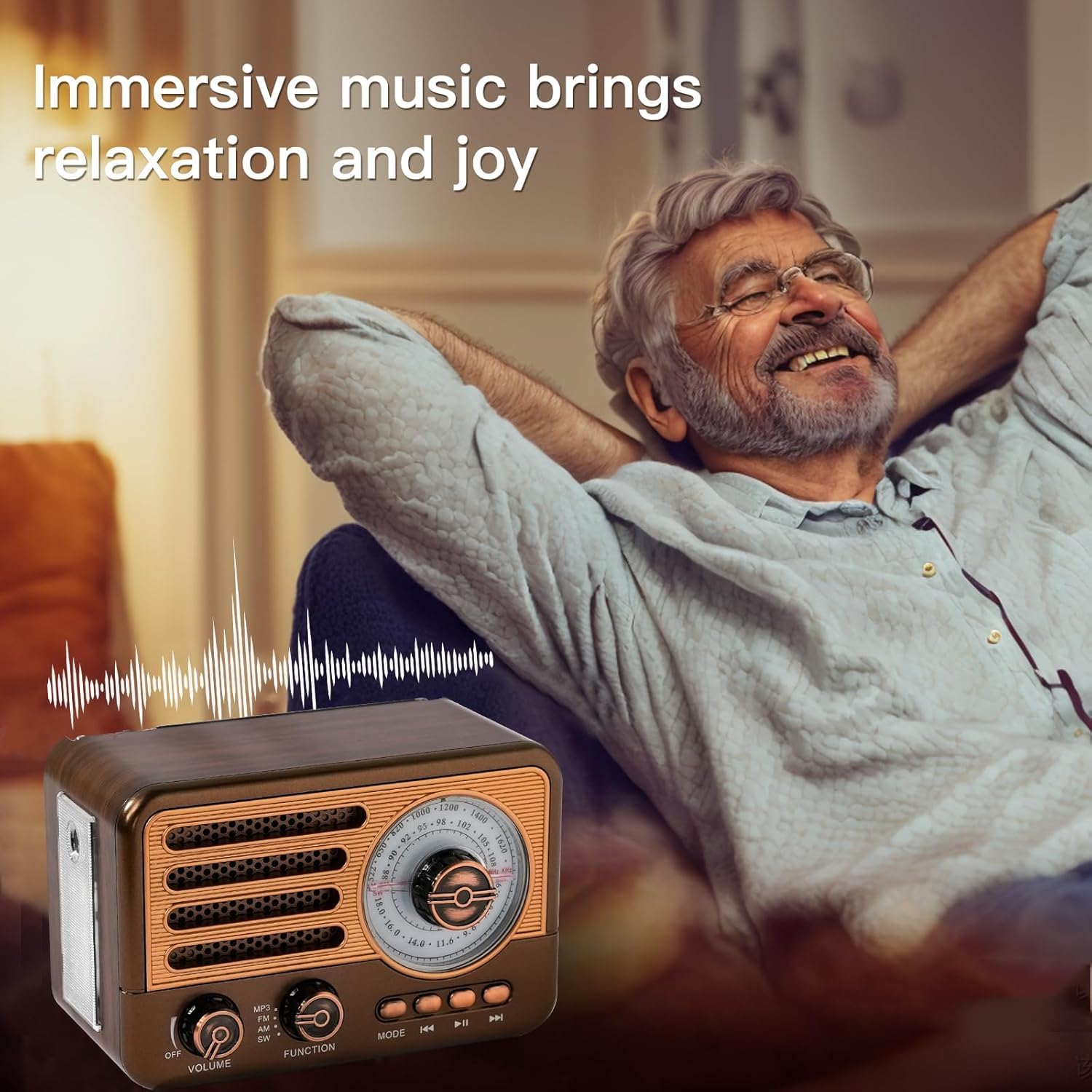 Radio de transistores Retro Radio Am FM SW con Pilas, pequeña Radio portátil Recargable con batería de Iones de Litio de 1800 mAh, Compatible con Tarjeta TF/Aux/Reproductor de MP3 USB