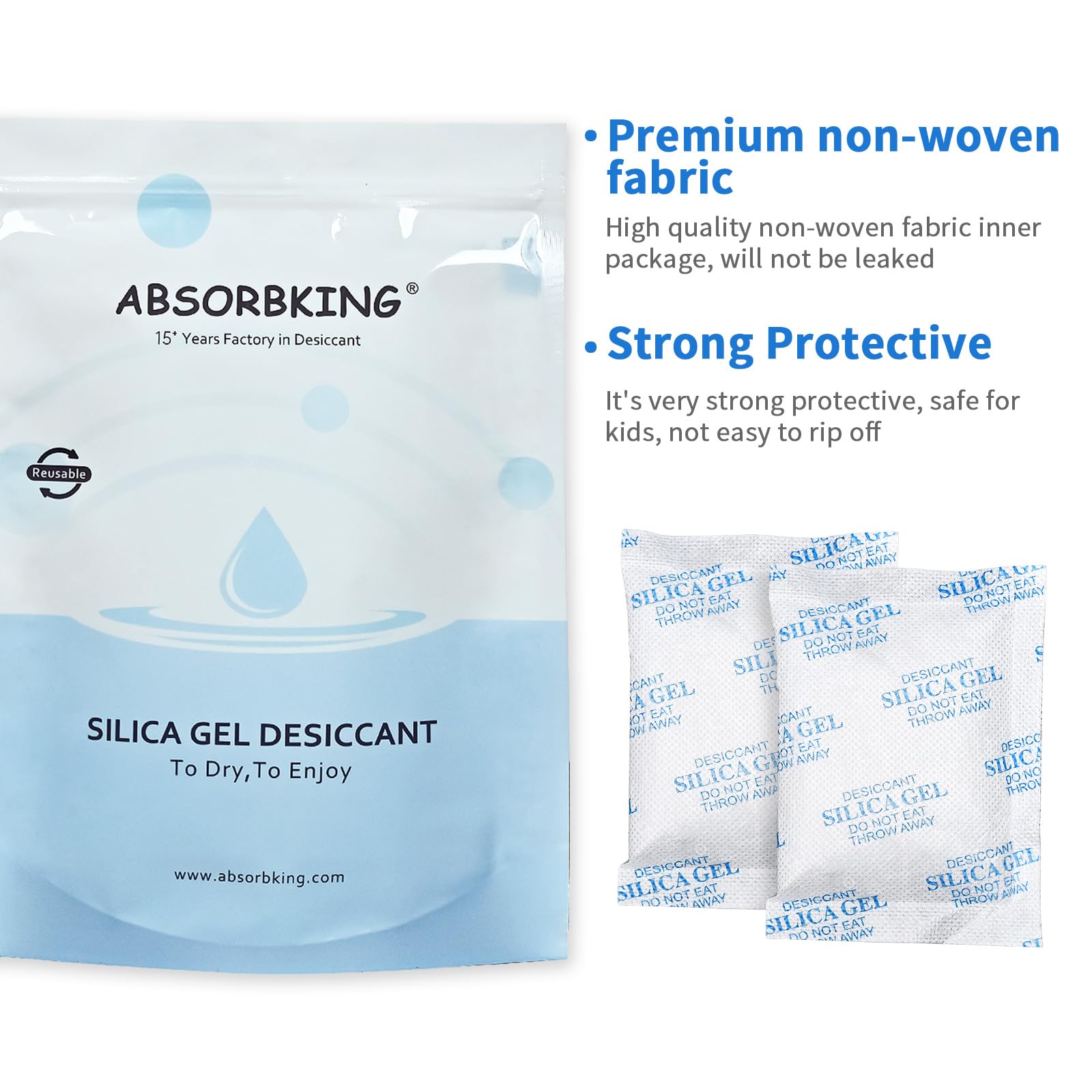 Absorbking Paquetes De Gel Sílice, 25 Absorbentes Humedad, Desecantes Para Almacenamiento, Desecante Seguro Alimentos, Semillas, Filamentos 3D, Electrónica, Cajas Fuertes, 50 G