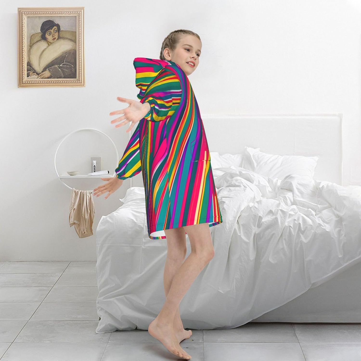 Rainbow Lines Print Oversized Blanket Hoodie, Wearable Blanket Hooded,Hooded Pullover With Pocket
