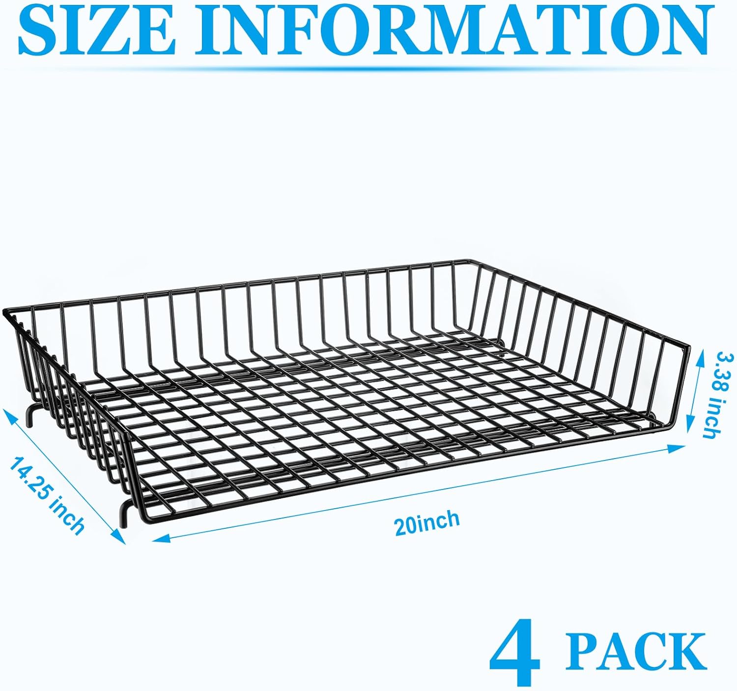 Hicarer 4 Pcs Metal Paper Tray 11 x 17 Inch Iron Wire Grid Desk File Document Letter Tray 11 x 17 Paper Desk Organizer Wide Entry Basket for Office Home (Black)