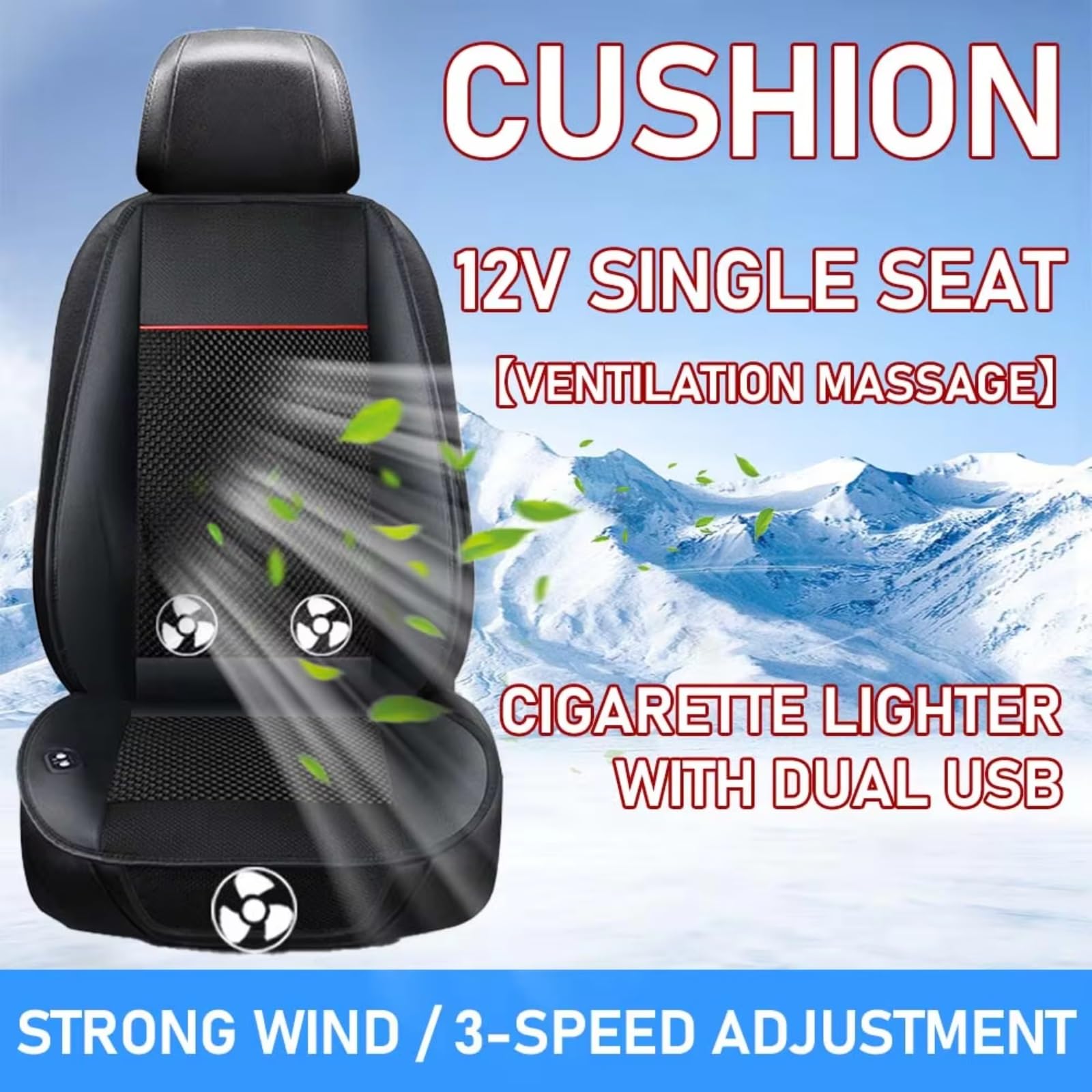 12V Sitzpolster Mit 3 Geschwindigkeitsventilatoren Massage Belüftetes Kühlkissen 3D-Netzgewebe Für Den Sommer Universelle Abdeckung Schwarz Universal Autositzbezüge
