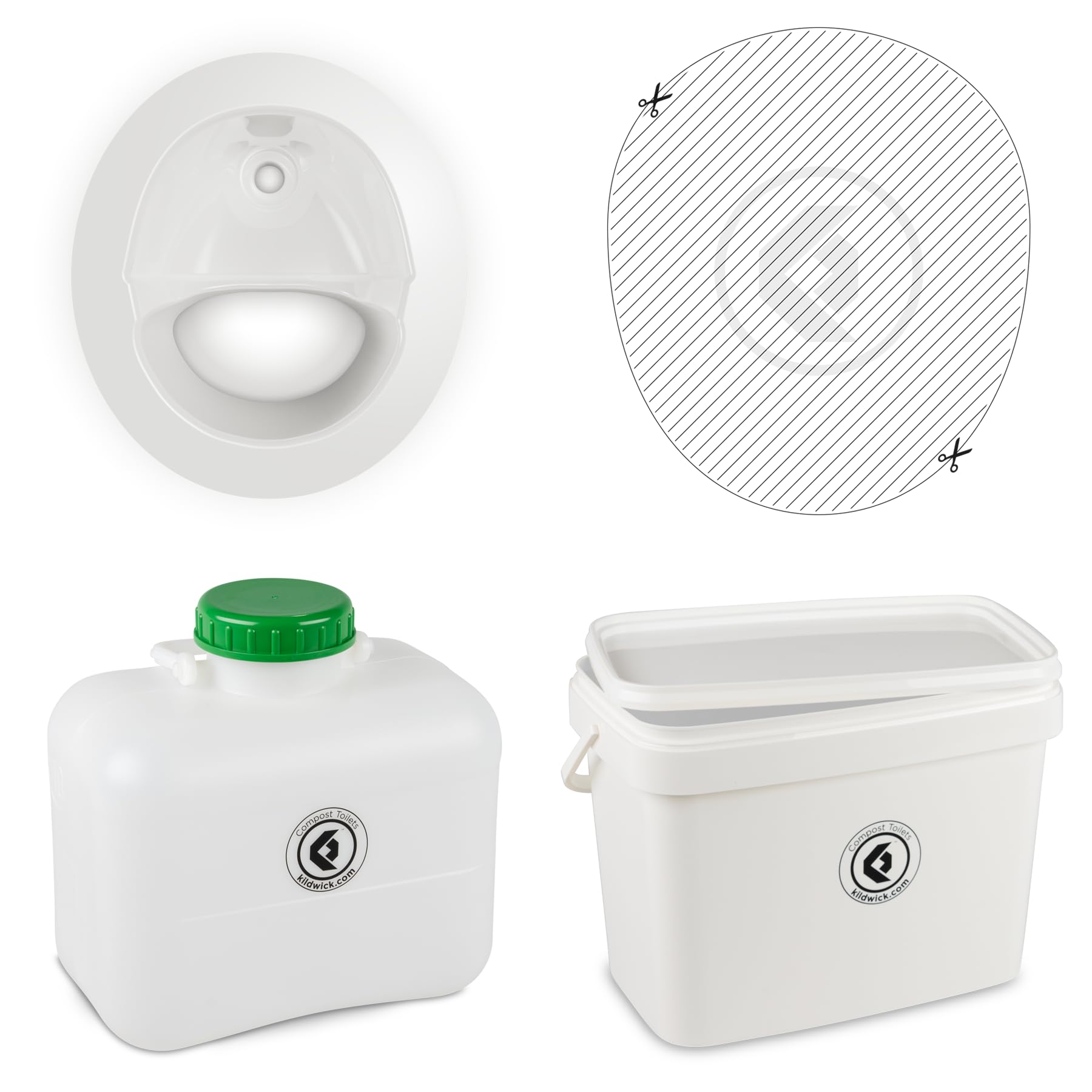 Kildwick FreeLoo DIY Trenntoiletten-Set, mit Trenneinsatz & Behältern | In 3 Größen wählbar: Trenneinsatz und Behälter; für individuellen Selbstbau, leicht zu reinigen, wasserlos, chemiefrei