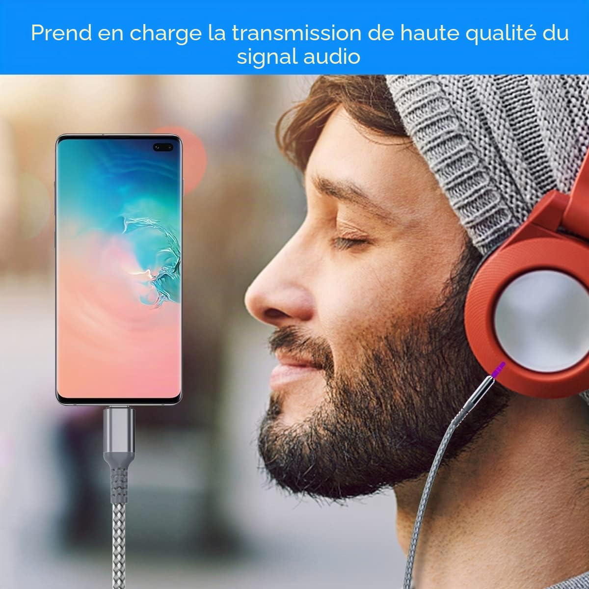 Elebase Câble USB C vers Jack 3.5mm 1.2M Adaptateur Audio pour iPhone 17 16 Pro Max, Samsung Galaxy S26 S25 S24