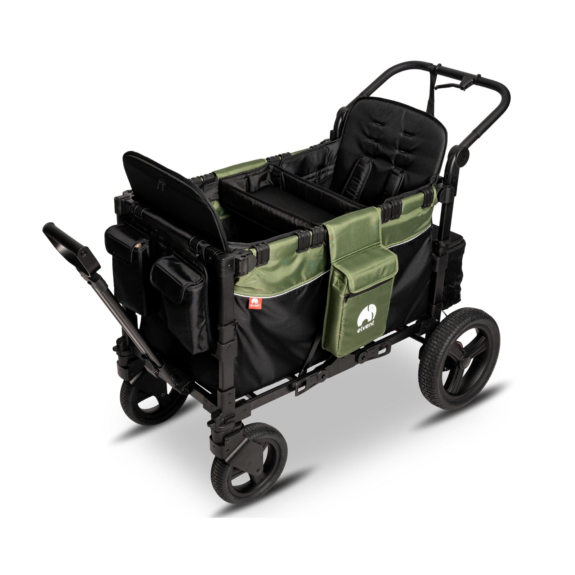 elvent® FlexProfessional 2 Bollerwagen | TÜV-Zertifiziert | Handwagen faltbar mit Dach, 5-Punkt-Gurt, Feststellbremse, 100 kg | Kita & Tagespflege (Schwarz)