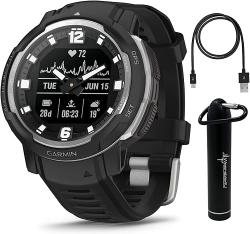 Garmin Instinct Crossover, reloj inteligente híbrido resistente, manos analógicas y pantalla digital de 1.27 pulgadas, color negro con paquete de