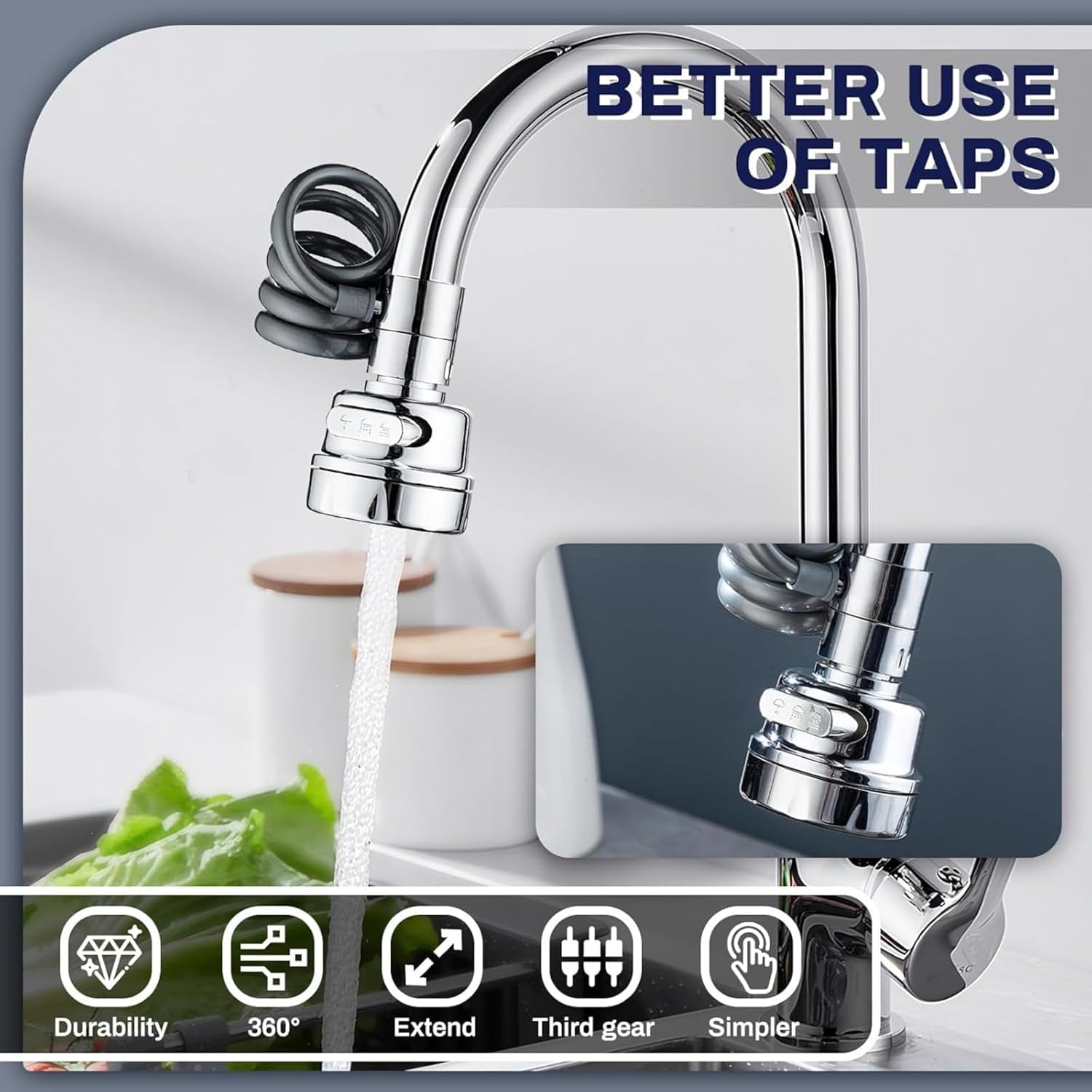 Faucet Extender with Boosted Pressure, Anti-Splash Design, 360° Rotatable Flexible Hose, Universal Fit Kitchen Bathroom Sink Sprayer Attachment