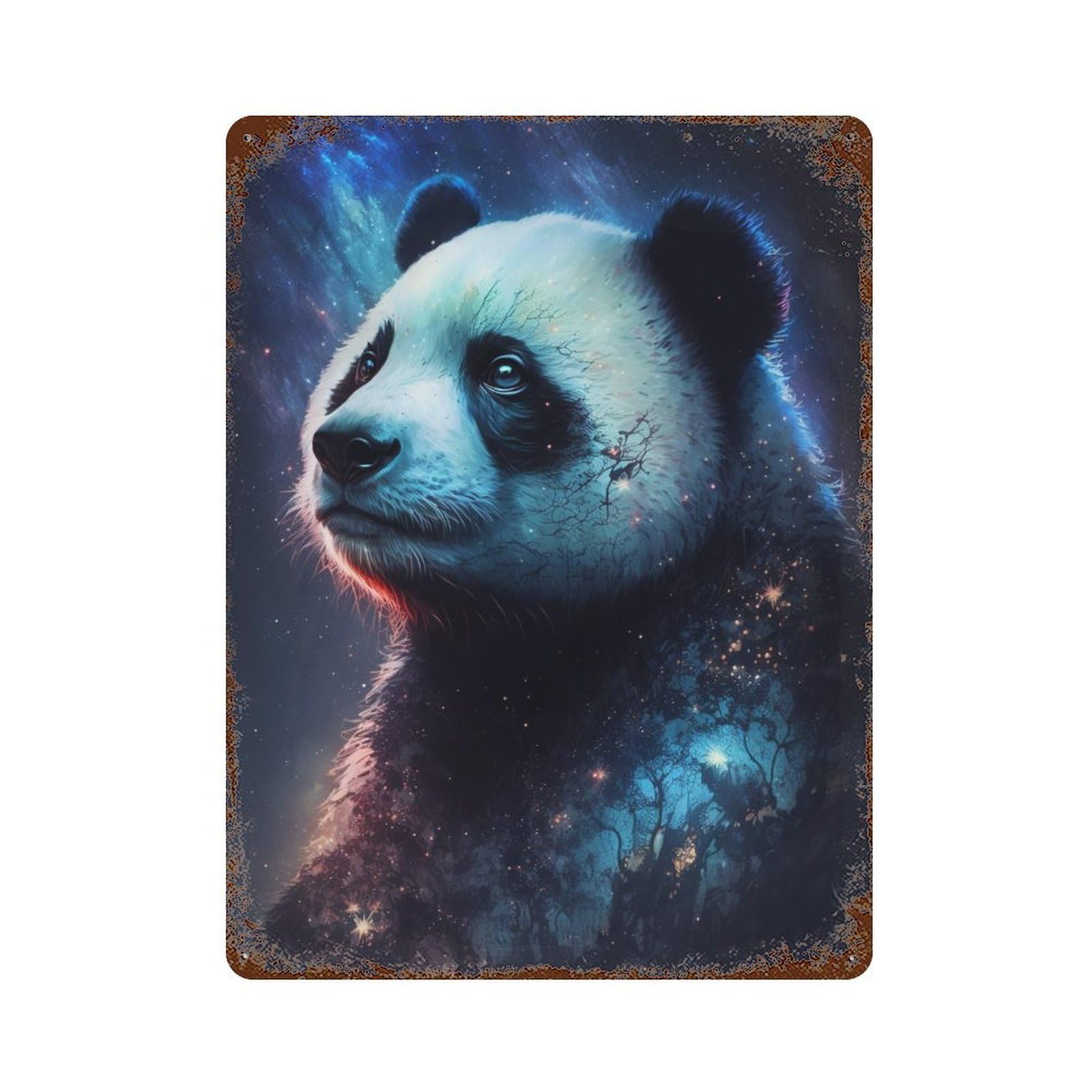 Weathered Tin Sign Cosmic Panda Art Print-12 15.7"x11.8", Novelty Wall Decor for Basement, Hobby Room And Garage Decor