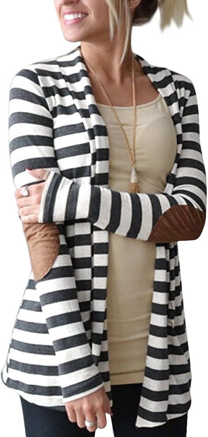 Myobe Women's Fashion Geometric Print Drape Front Cable Knit Cardigan, Black and Gray, Small