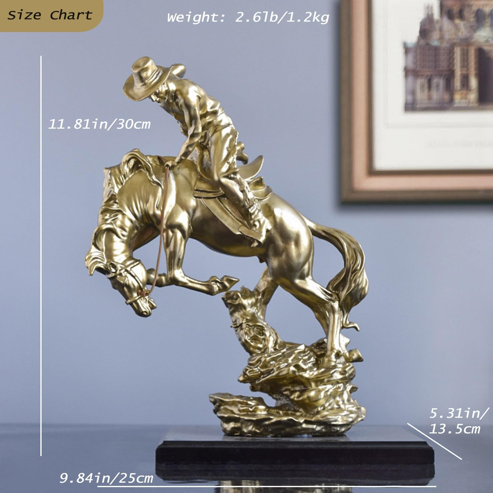 Artystyczna statuetka - ozdobna rzeźba - zachodni kowboj jadący koń statuetka rycerza wojownika figurka z żywicy kolekcja Bucking Bronco statua, figurka artystyczna kolekcja prezentów do