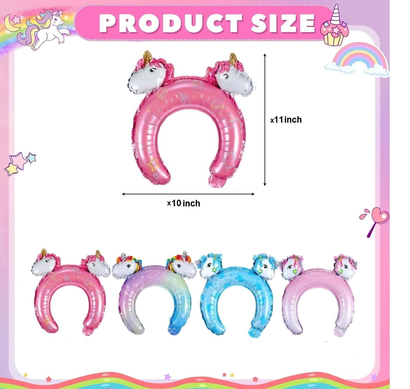 AMFIN (Pack of 4) Unicorn Shaped Head Hoops Foil Balloons for Theme Party Decoration - Multi 1