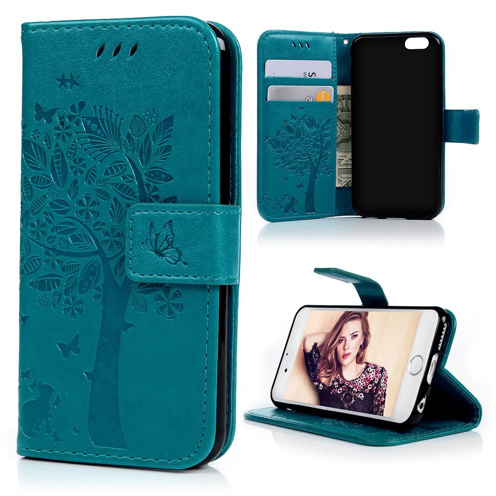 ELESNOW Cover per iPhone 6 / 6S, Flip Pelle Custodia con Carta Portafoglio Antiurto Protettiva Magnetica Cover per iPhone 6 / 6S - 4,7 (Blu