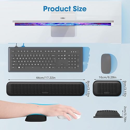 Miniatura 5 de MEKASS Reposamuñecas ergonómico para teclado y ratón, juego de reposamuñecas de espuma viscoelástica suave con base de silicona antideslizante
