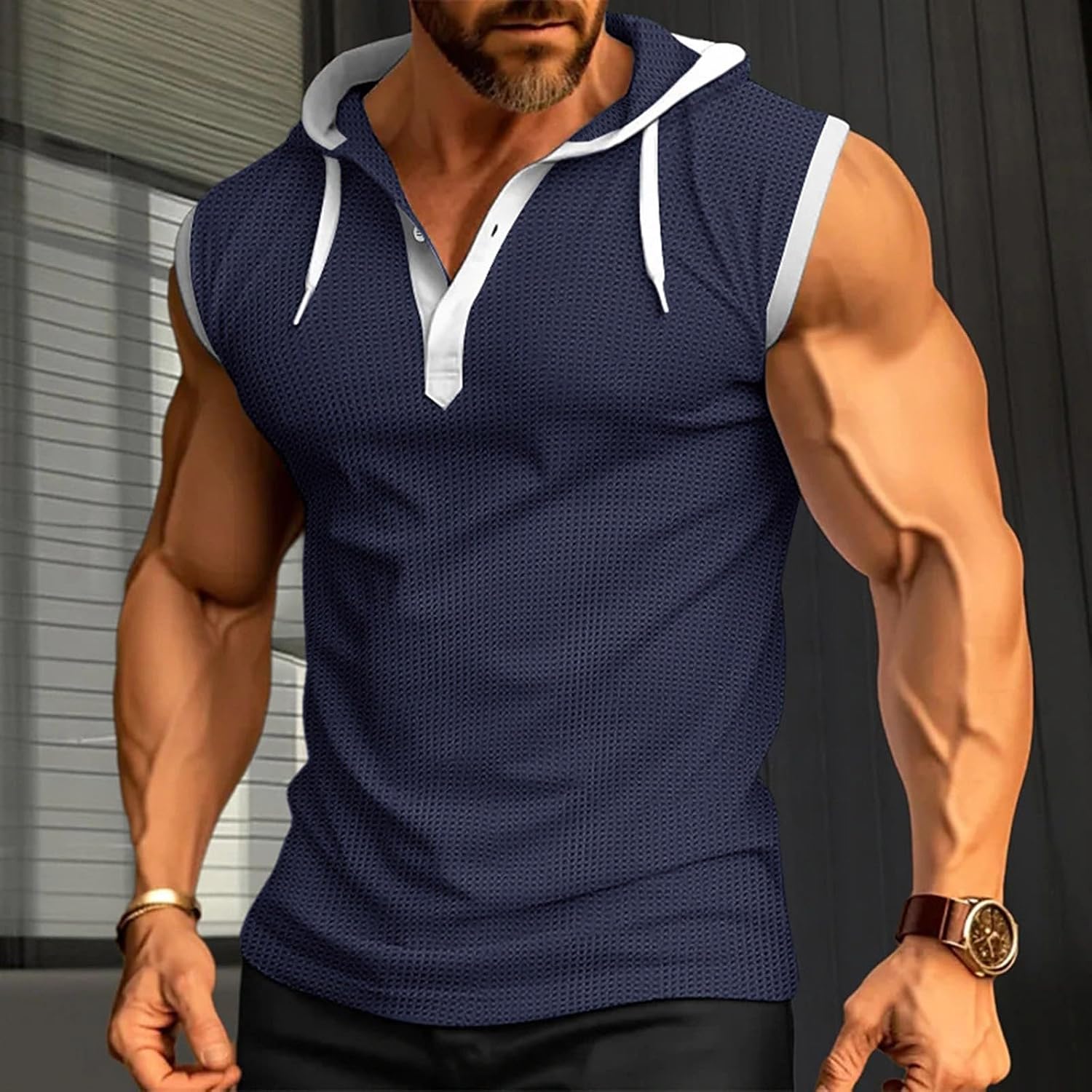Mens Active Tank Tops Sleeveless Gym Wear Sport Training Vest for Fitness Heavy Duty Performance Hooded Design