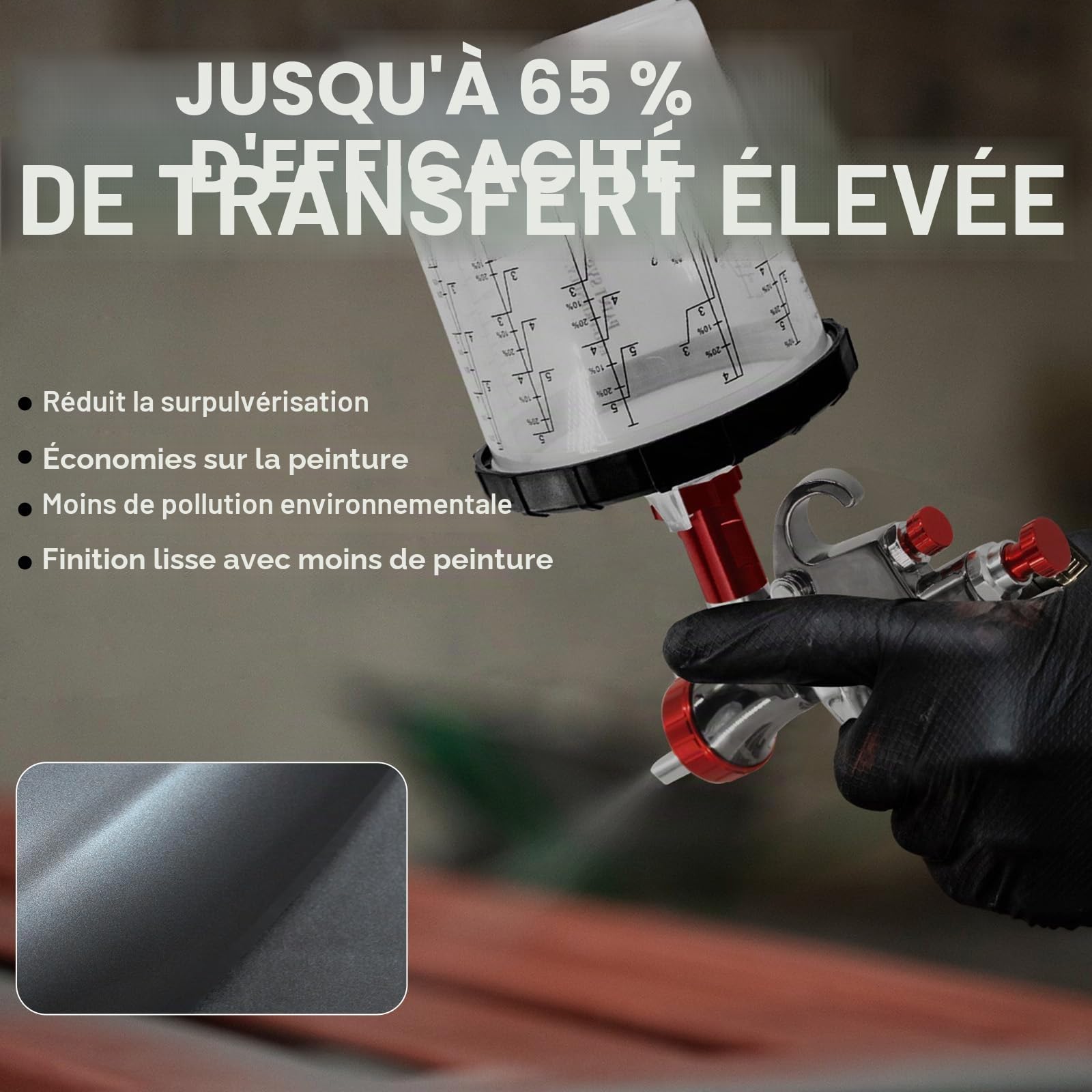 R500 LVLP Pistolet de pulvérisation d'air comprimé avec Buses de 1,3/1,7/2,0 mm, 20 oz (650 ML) Lot de 10 gobelets jetables pour Pistolet à Peinture pour Voitures et Maisons