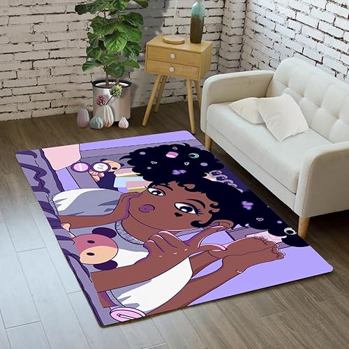 BATATADOCE Alfombra negra afroamericana para niñas, alfombra morada para dormitorio, habitación de niñas, alfombra de juegos para sala de estar,