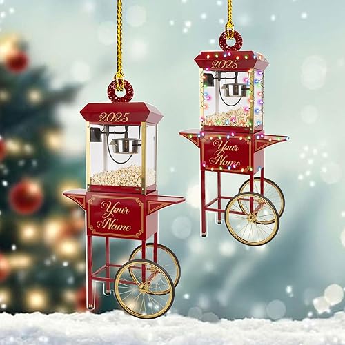 Miniatura 11 de Adorno de Navidad personalizado de máquina de palomitas de maíz 2025, caja de palomitas de maíz plana 2D, decoración de árbol, regalo único para