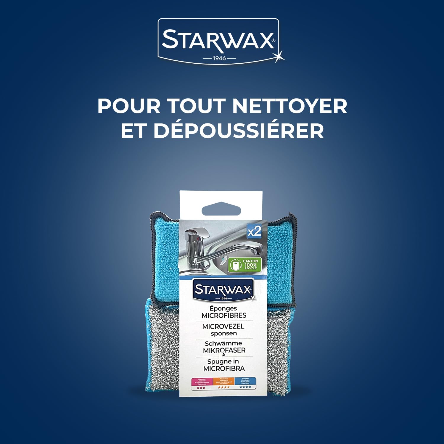 STARWAX éponges microfibres x2 absorbantes résistantes essuyantes nettoyer sans rayer polyester polyamide