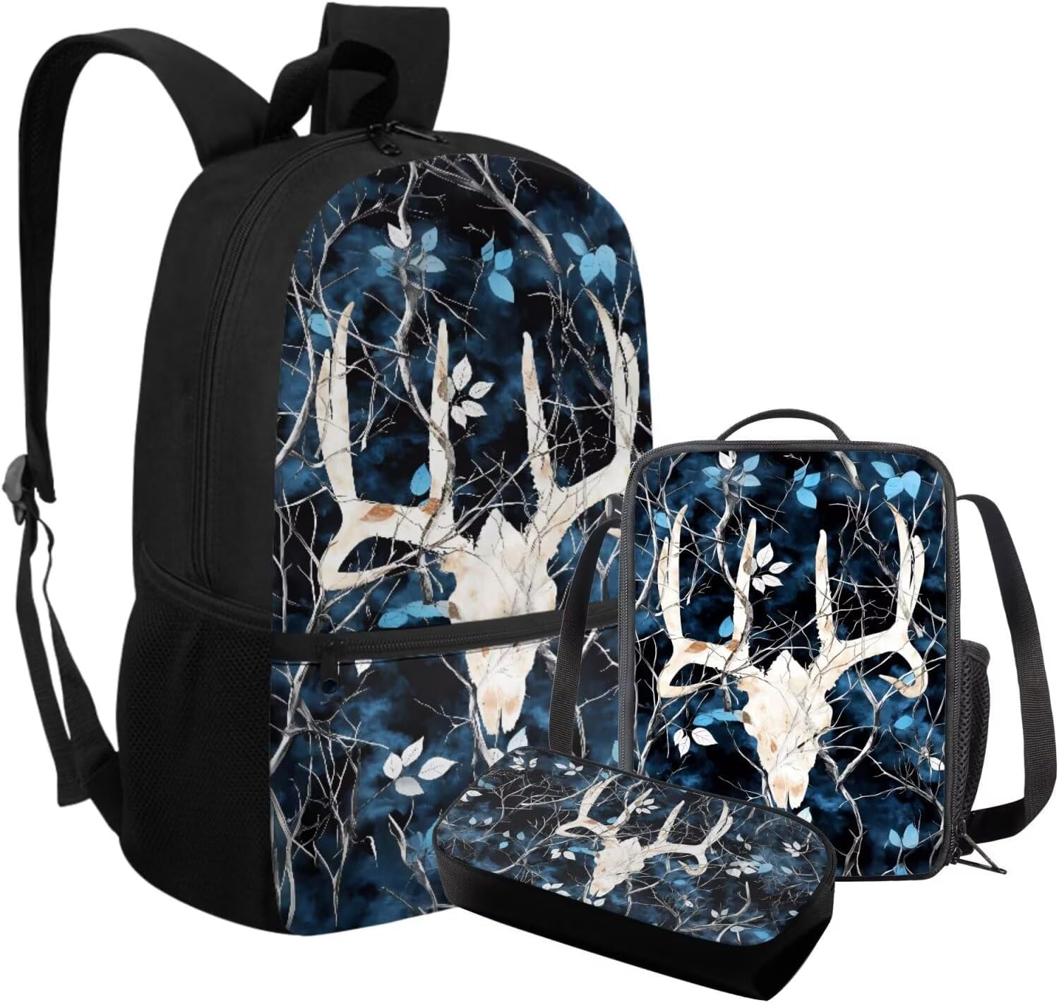 Gothic Sheep Skull Backpack for Boys with Lunch Box Cool Lightweight Boys School Bags 10-12 Years Old 3 in 1 Personalized Aesthetic Kids Lunch Tote Bag