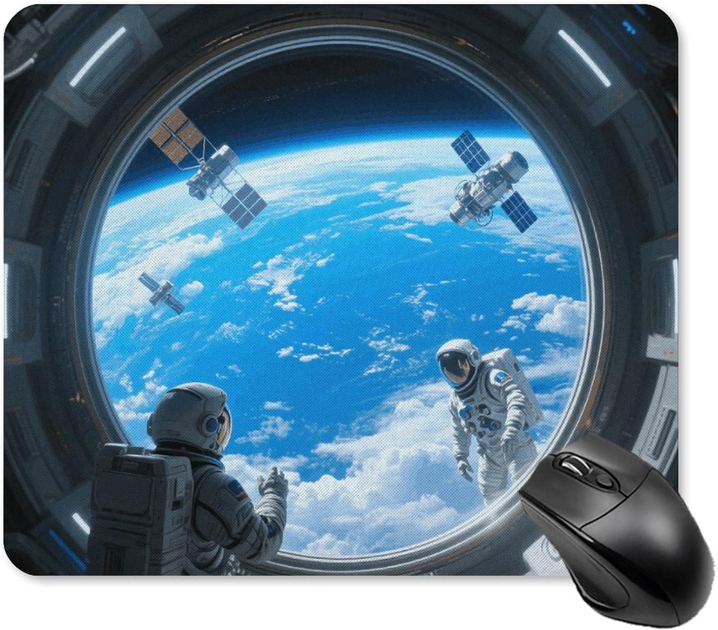 Space Station View Square Mouse Pads Non-Slip Rubber Base Mouse Mat Cute Mousepad Funny Computer Desk Accessories for Office Home Gaming Work 25 * 30cm