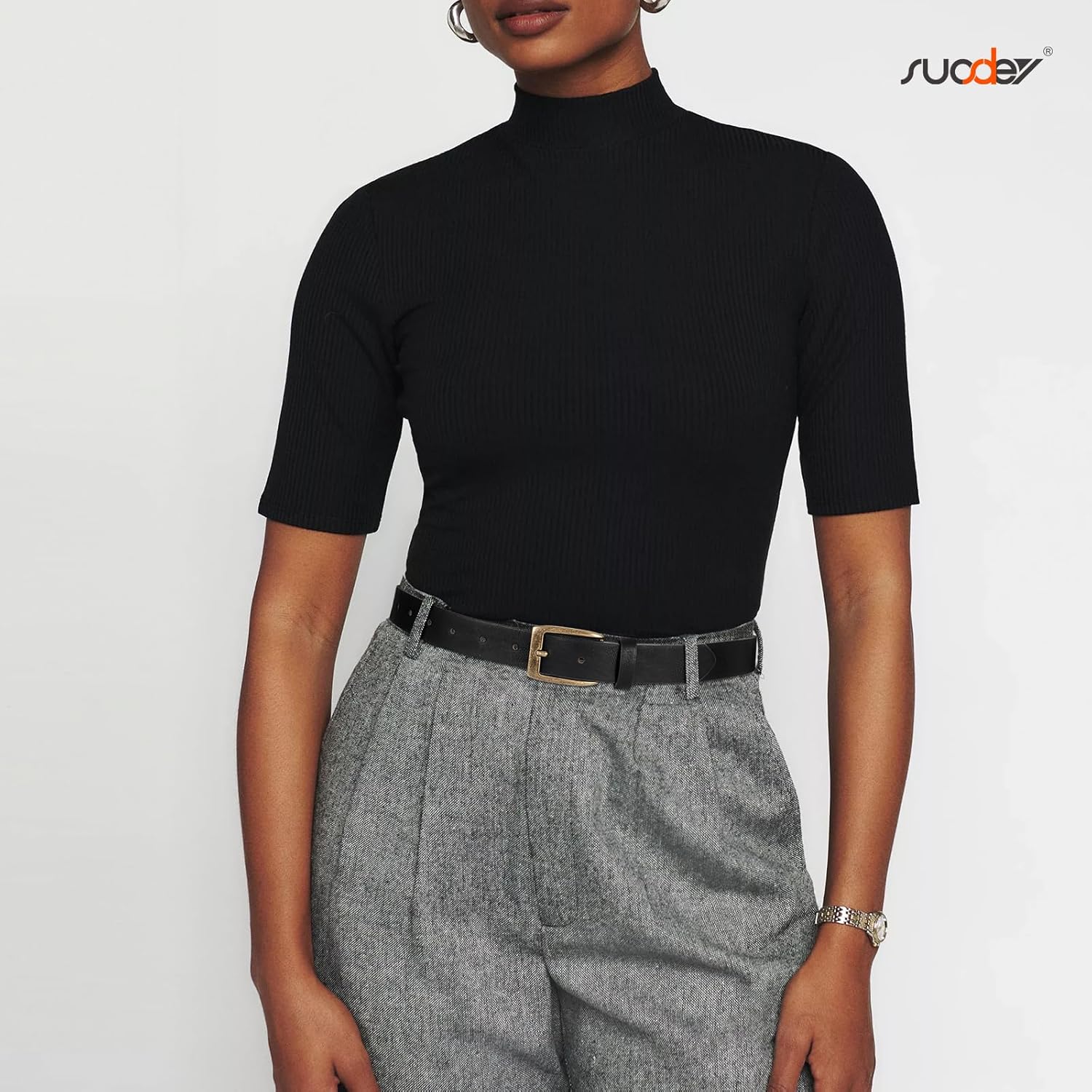 SUOSDEY Women Vintage Leather Belt for Jeans Dresses Pants Fashion Ladies Waist Belts with Gold Buckle - Image 2