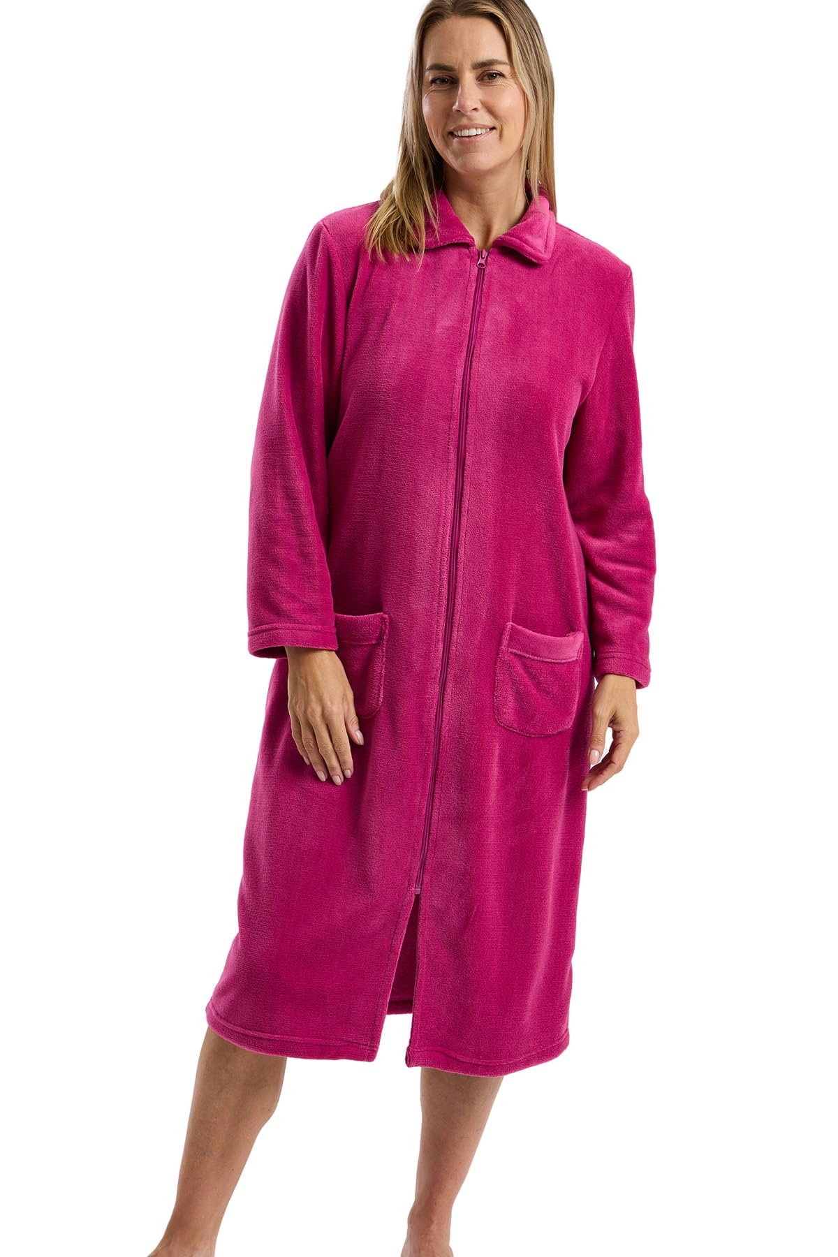 Marlon Ramona Robe de chambre confortable en polaire corail pour femme - Robe douce et chaude avec fermeture à boutons ou à glissière, col Claudine et poches