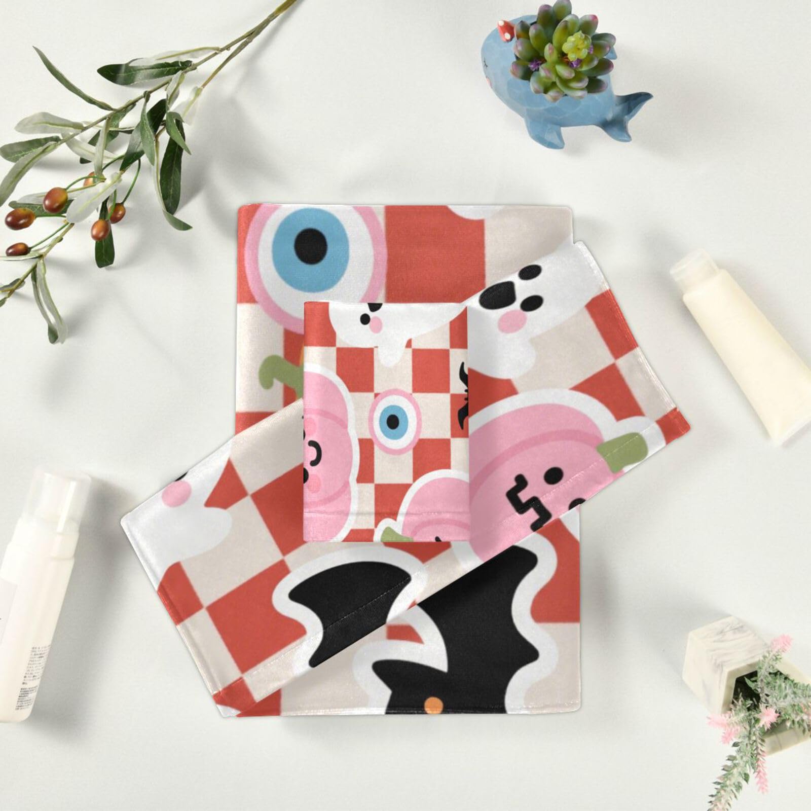 Set di 3 asciugamani da testa a piedi con zucca di Halloween rosa, 1 asciugamano da bagno, 1 asciugamano per le mani, 1 panno per la casa, cucina e famiglia
