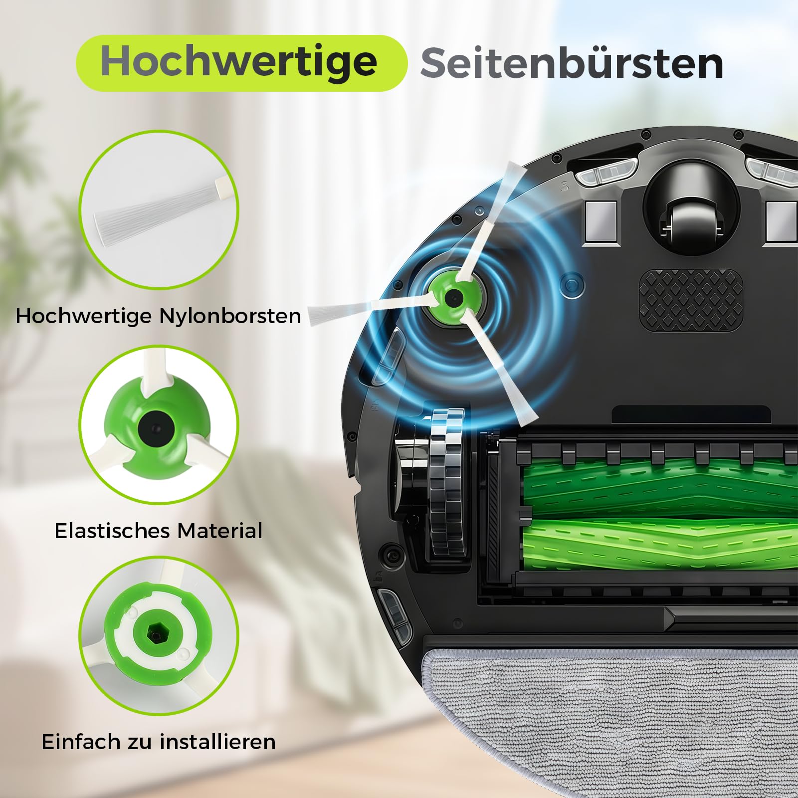 22 Stück Zubehör für iRobot Roomba i7 i7+ i3 i3+ i4 i4+ i6 i6+ i8 i8+ j7 j7+ E5 E6 E7 Saugroboter | Kompatibles Ersatzteile Set mit 4X Hauptbürsten, 8 Filtern, 8 Seitenbürsten