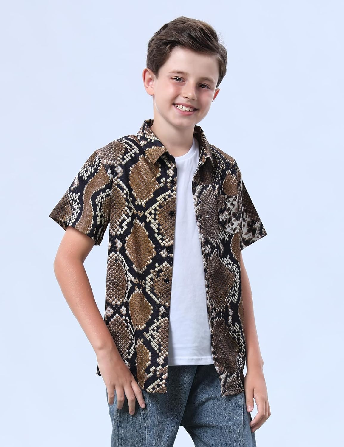 COSLAND Boys' XS-Large Animal Print Hawaiian Shirt Kids' Novelty Button Down Shirt