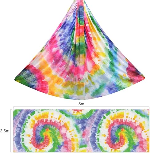 Miniatura 2 de F.Life Kit de hamaca de yoga aéreo, columpio de yoga, multicolor, 5 yardas, yoga volador, incluye cadena de margarita, mosquetón y guía de postura