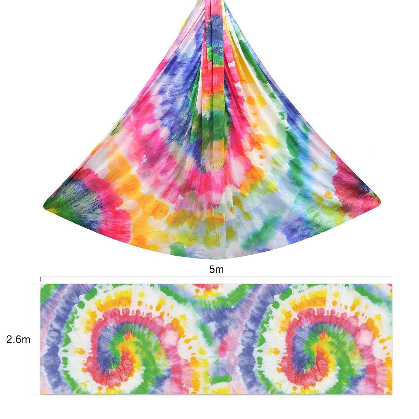 F.Life Aerial Yoga Hammock kit- Yoga Swing Multicolor 5 yards-Flying Yoga Include Daisy Chain,Carabiner and Pose Guide (Tie Dye Spiral Pattern)