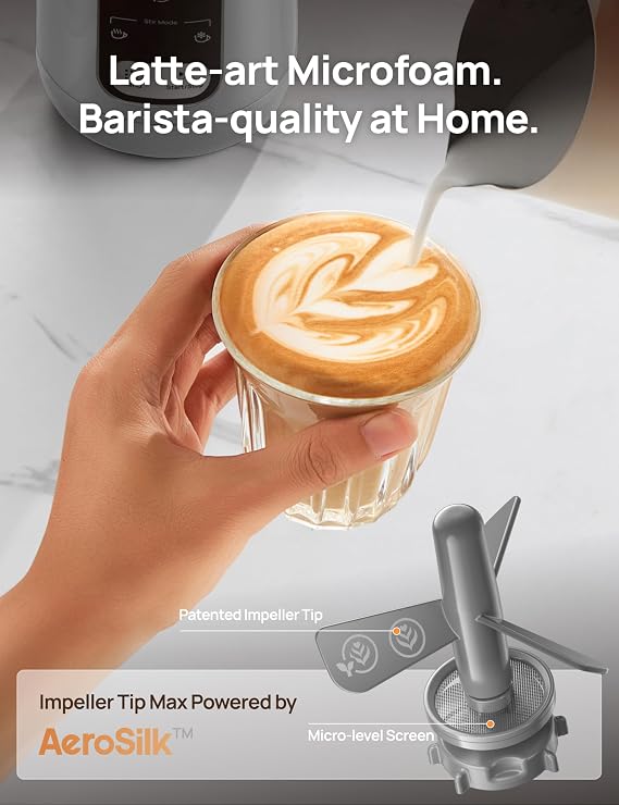 DREO Milk Frother, 8-in-1 Electric Frother for Latte Art Coffee, 9oz/270ml Warm and Cold Foam Automatic Frothers for Dairy and Non-Dairy Milk, LED, Easy to Clean, BaristaMaker Air, Grey