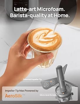 DREO Milk Frother, 8-in-1 Electric Frother for Latte Art Coffee, 9oz/270ml Warm and Cold Foam Automatic Frothers for Dairy and Non-Dairy Milk, LED, Easy to Clean, BaristaMaker Air, Grey