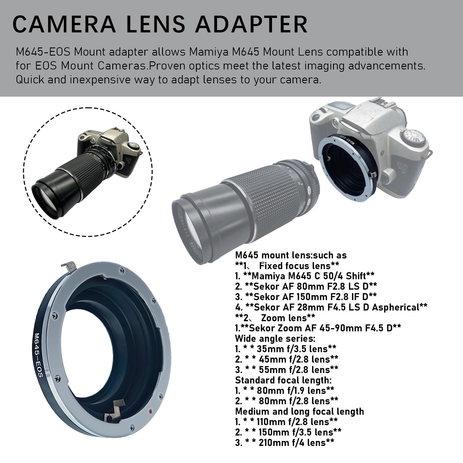 Amazon.com : M645 Mount Lens to EF Compatible with EF, EF-S7D,10D