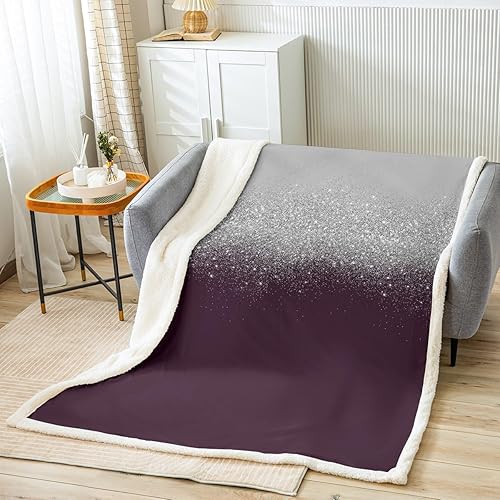 Manfei Manta de arte abstracto moderno con purpurina para sofá, gris y morado uva, para decoración de habitación de niños y niñas, manta de forro